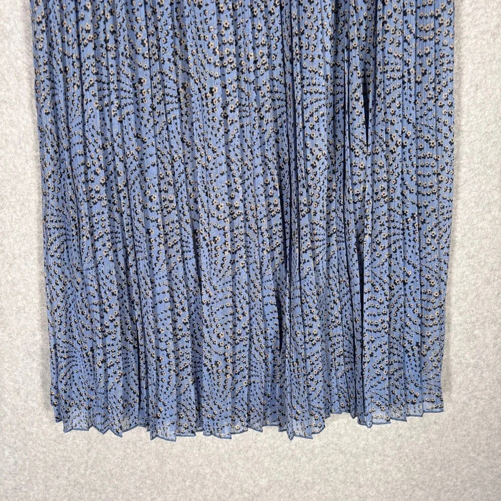 Rue de Femme Pleated Midi Skirt Small Blue Floral Flowy Gold Metallic Feminine‎